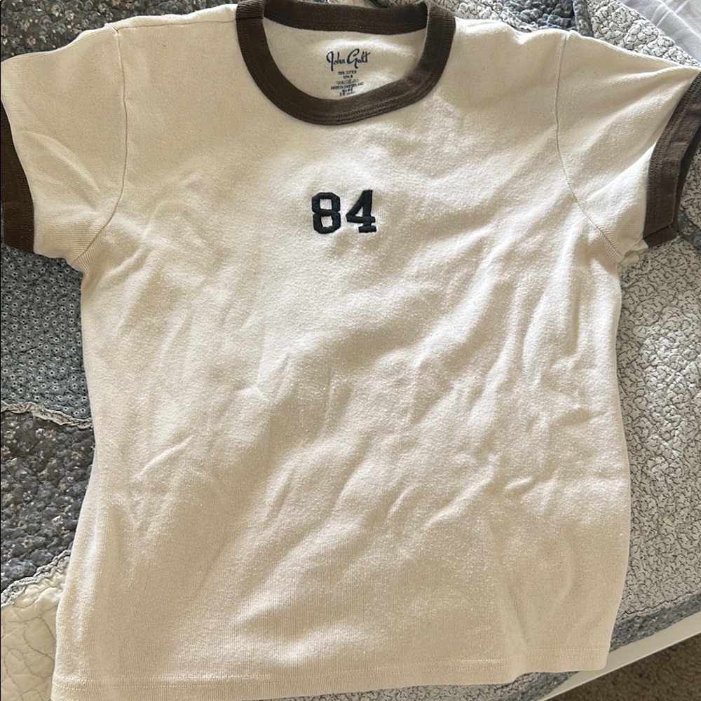 Brandy Melville Cream and Brown Short Sleeve Tee